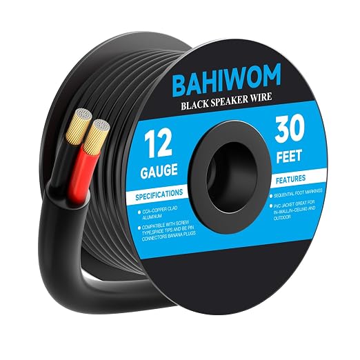 12 Gauge Speaker Wire 30 Feet CL3 Related CCA Black Cable with 2 Conductors for Outdoor Direct Burial Backyard Garden Home Car in-Wall Speaker
