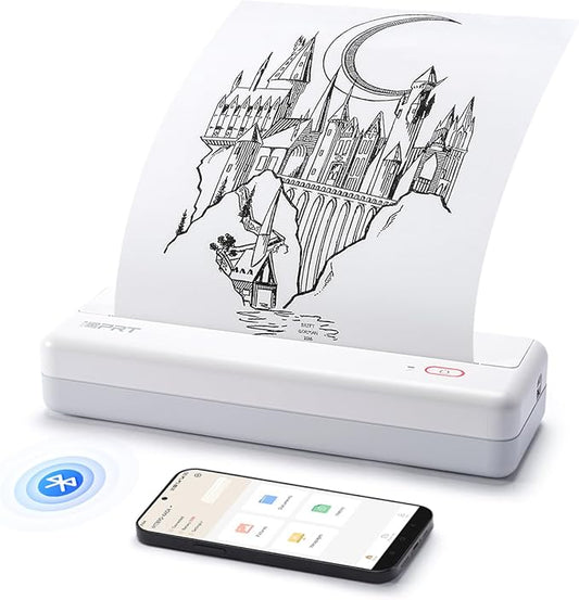 iDPRT MT890 Portable Wireless Printer - with Thermal A4 Paper, Bluetooth Inkless Printer for Travel/Home, Support US Letter&A4&A5 Size, Mobile Printers Compatible with iOS, Android & Laptop - White