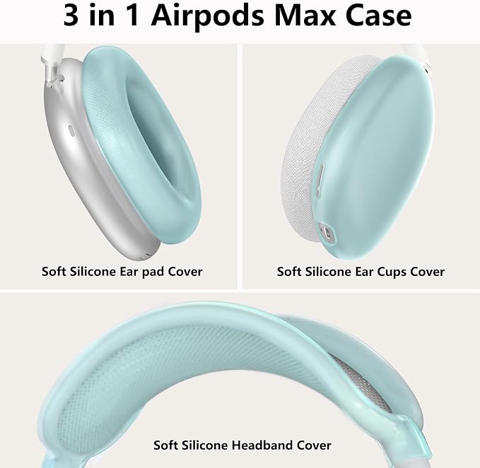Silicone Case Cover for AirPods Max Headphones, Ear Pad Case Cover/Ear Cups Cover/Headband Cover for AirPods Max 2/1 (2026/2024/2020)(USB-C/Lightning), Accessories for Apple AirPod Max 2, Foggy Blue