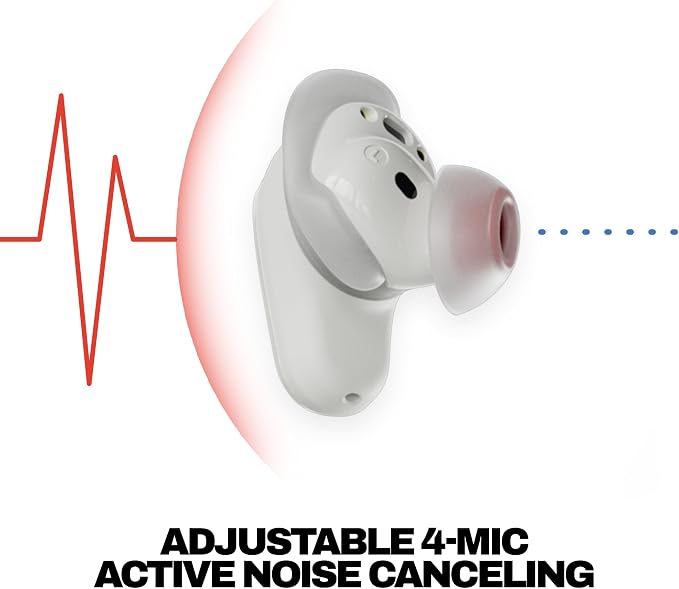 Skullcandy Method 360 ANC Wireless Earbuds, Sound by Bose, Bluetooth Headphones, Premium Noise Cancelling, Up to 40 Hrs Battery, Sweat and Water Resistant, Microphone for iPhone Android - Bone