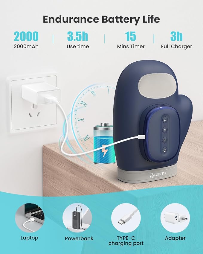 COMFIER Cordless Hand Massagerwith Heat and Compression, Updated Bigger Electric Hand Massage for Arthritis and Carpal Tunnel,Wrist Massage Used at Home,Office, 【2026】 Fathers Day Gift for Men,Blue