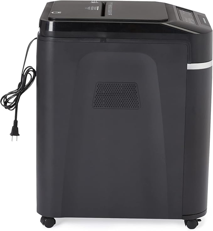 Amazon Basics 200-Sheet Auto Feed Cross-Cut Paper Shredder, High Security P-4, Anti-Jam, 8.5 Gallon Pullout Bin, Black
