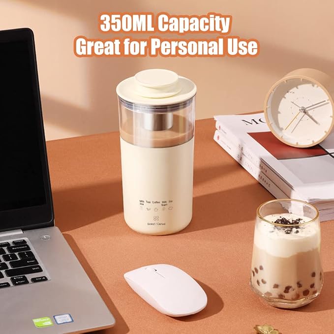 WOOLALA 5-In-1 Portable Electric Kettle DIY Differen Drinks, 110V Milk Tea Machine Coffee Maker Auto Stir Milk Foam Maker 350ML Personal Travel Mug, 7Minutes Fast Boiling