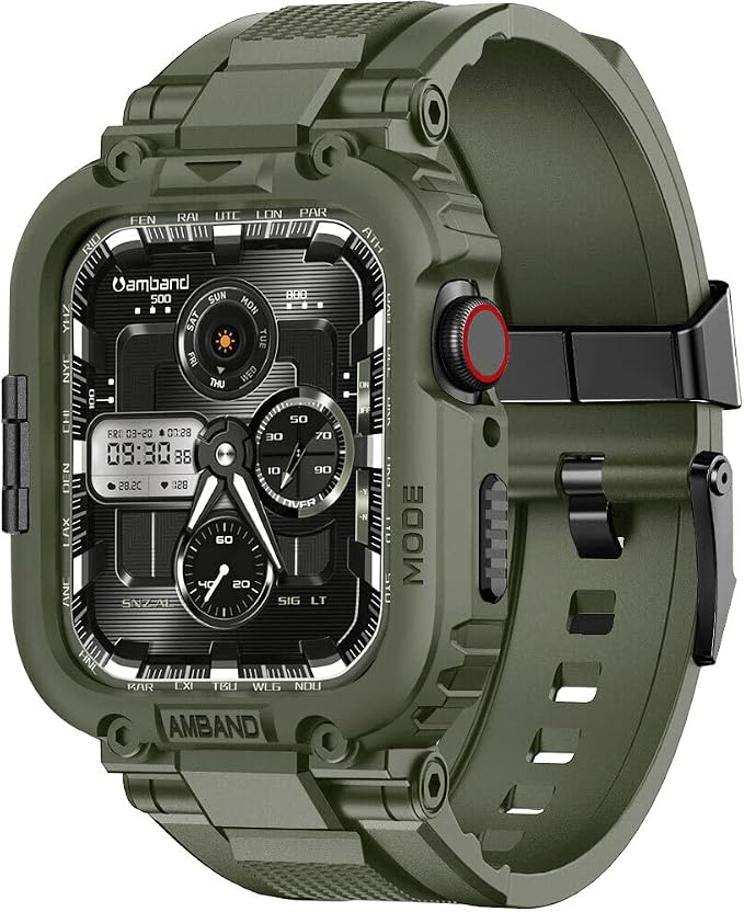amBand Bands Compatible with Apple Watch 9/8/7 45mm, M1 Sport Series Rugged Case Protective Cover for iWatch 6/SE (3/2/1)/5/4/3 44mm Men Green