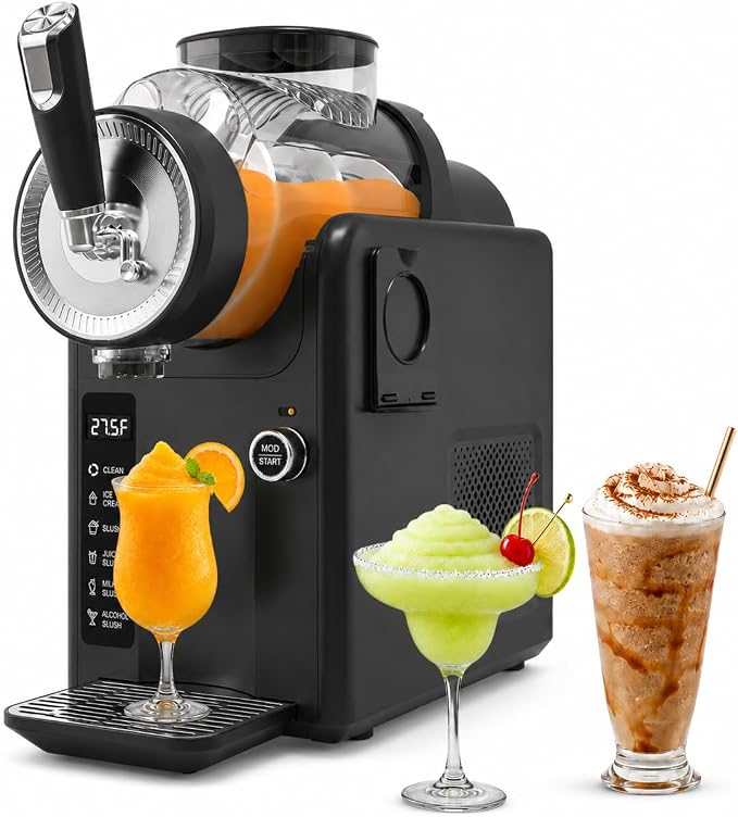 SYINTAO Slushie Machine No Ice Needed, 2-in-1 Frozen Drink & Soft Serve Ice Cream Maker, Self-Chilling Slushy Maker with 5 Presets, LED Display & Auto Clean for Home & Party (Black)