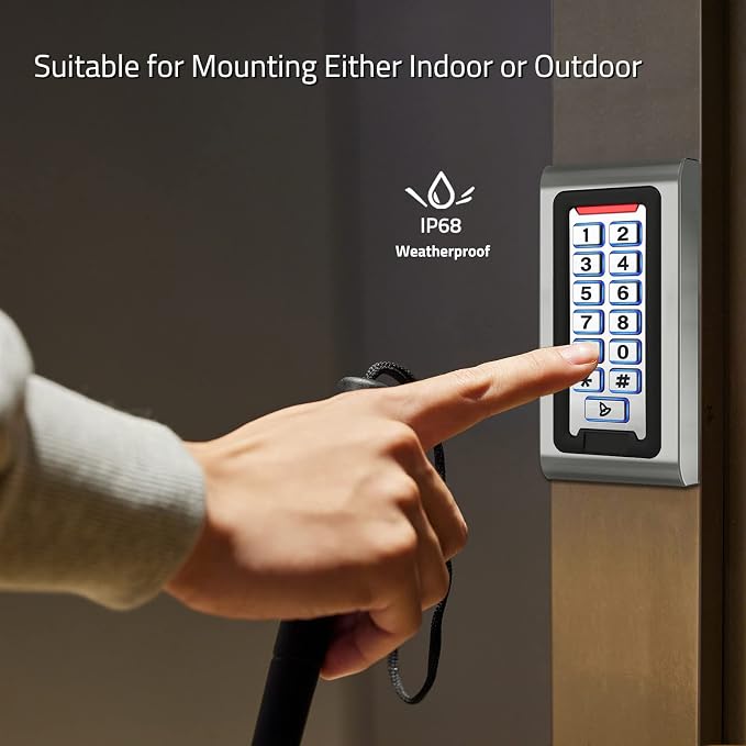 Door Access Control System Stand-Alone Password Keypad + 5PCS Proximity Keychains, Support 2000 Users Card Reader, Weatherproof, Backlight, Zinc Alloy Metal Case, for Garage Door, Gate Opener