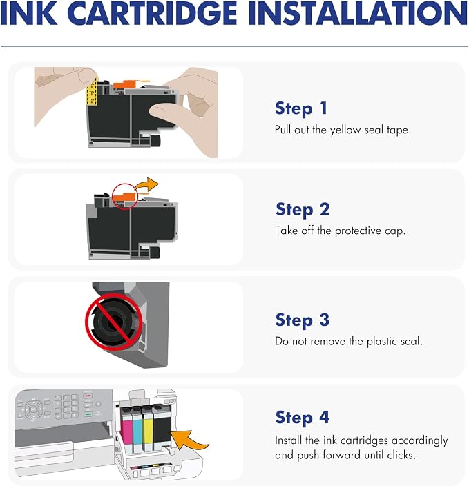 LC406 LC406XL Ink Cartridges for Brother Printer for Brother LC406 Ink Cartridges MFC-J4335DW MFC-J5855DW MFC-J6555DW MFC-J4535DW MFC-J6955DW (4 Pack Black Cyan Magenta Yellow)