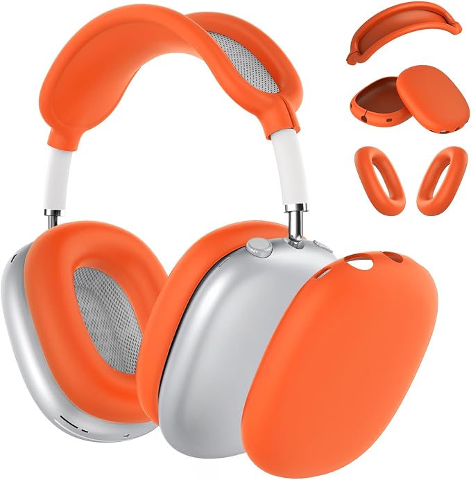 Silicone Case Cover for AirPods Max Headphones,Ear Pad Case Cover/Ear Cups Cover/Headband Cover for AirPods Max 2/1 (2026/2024/2020)(USB-C/Lightning),Silicone Accessories for Apple AirPod Max 2,Orange