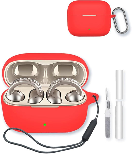 Case for Motorola Moto Buds Clip True Wireless Earbuds,Soft Protective,BOVUGAC Silicone Case Cover with Keychain & Cleaning Kit & Lanyard for Moto Buds Clip-Red