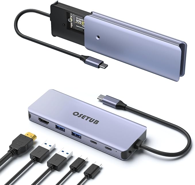 USB C Hub M.2 NVMe SSD Enclosure, 6 in 1 USB C Hub Multiport Adapter Fits PCIe 3.0 NVMe M.2 SSD, with 4K/60Hz HDMI,10Gbps USB 3.1 Gen2(2 Ports),10Gbps USB-C,100W PD Compatible with MacBook Pro