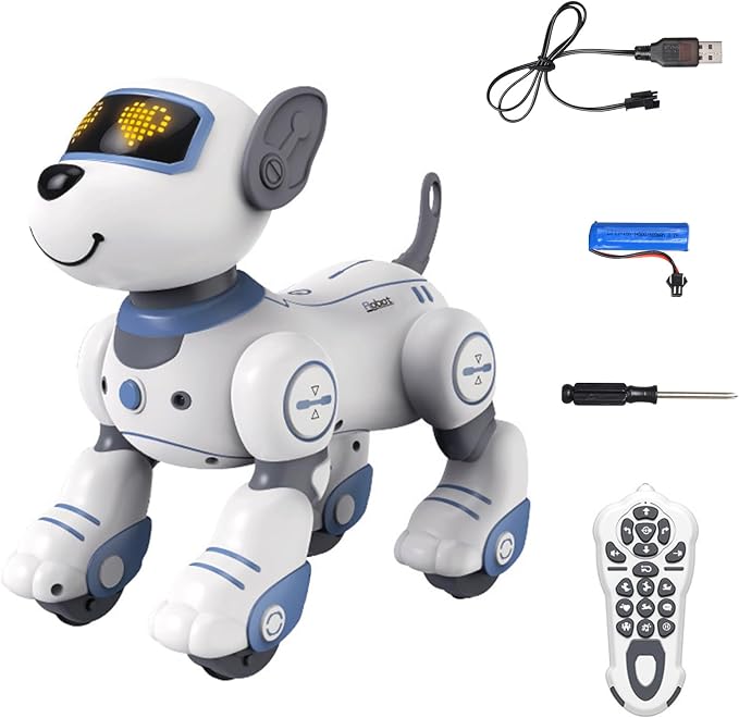 Robot Puppy Dog, Robot Puppy with Dance, Music, Light Effects, Interactive Programmable Intelligent Remote Control Dog AI Toys for Teens Adults Chrismas Birthday (Blue)