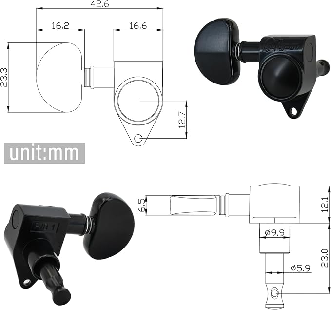 FRETJOYB Guitar Tuning Pegs 3x3 Standard Guitar Tuners Acoustic or Electric Guitar Tuning Keys Replacement 18：1-Black(3R+3L)