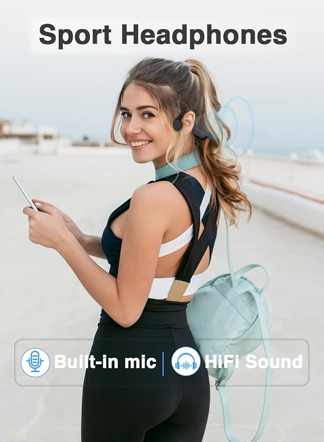 Bone Conduction Headphones for Swimming, IPX8 Waterproof Bluetooth 5.3 Open Ear Headphones with 32GB MP3 Player, 10H Battery, Built-in Mic for Running, Cycling, Workout