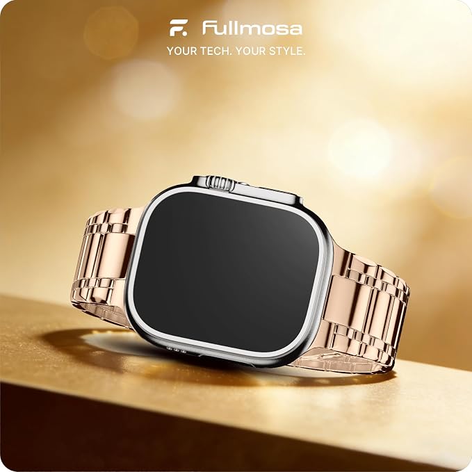 Fullmosa Bands Compatible with Apple Watch Band 49mm Ultra3 2 1, Stainless Steel iWatch Band with Case for Apple Watch, Rose Gold