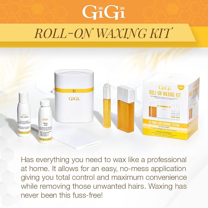 Gigi Roll on Waxing Kit – At-Home Hair Removal for Face & Body with All-Purpose Soft Wax Roller for Smooth Skin