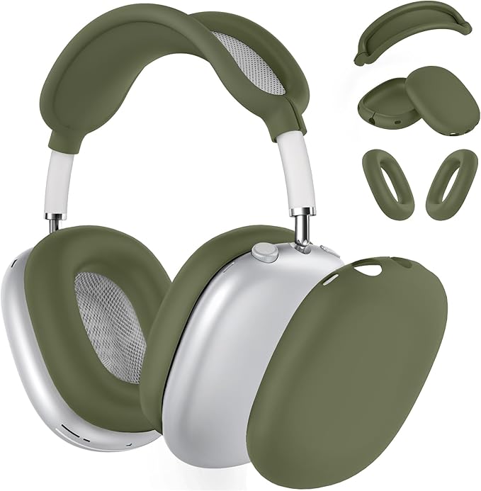 Silicone Case Cover for AirPods Max Headphones,Ear Pad Case Cover/Ear Cups Cover/Headband Cover for AirPods Max 2/1 (2026/2024/2020)(USB-C/Lightning),Accessories for Apple AirPod Max 2, Military Green