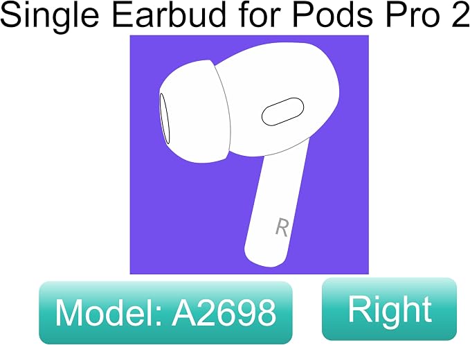 Meenova Single Right Earbud Replacement for Pods Pro (2nd Generation) Lighting, Legit A2698 Earbuds, A2699 One Right Ear Side Only, OEM A2700, Compatible with Original Air Pros 2 Earpads, Used Pod 2