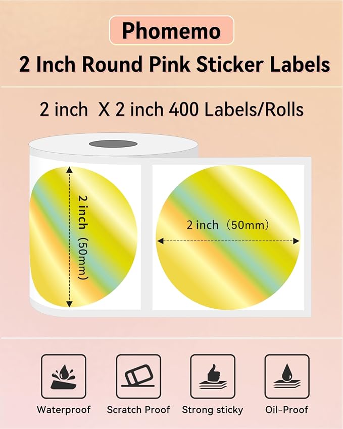 Phomemo 241BT Bluetooth Thermal Shipping Label Printer 4X6 - Wireless Thermal Label Printer for Shipping Packages + 2 Inch Color Circle Thermal Sticker Labels 400