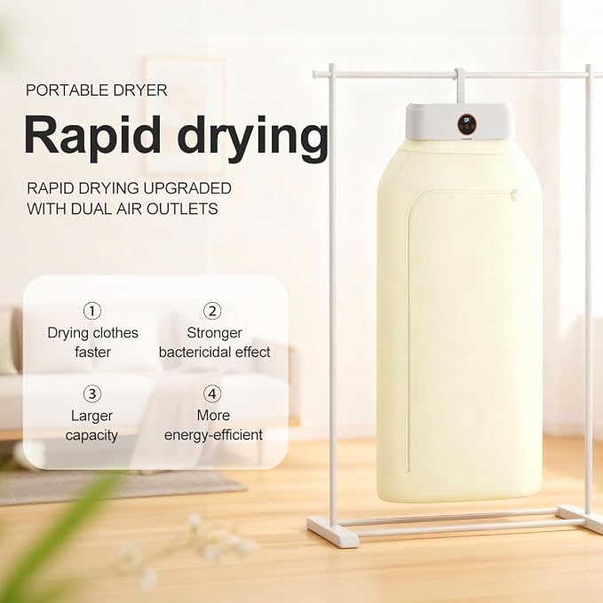 Portable Clothes Dryer Mini Dryer for Apartment RV Travel Dorm Portable Laundry Dryer Small Compact With Fast Drying Adjustable Timer Quiet Operation Remote Control-White