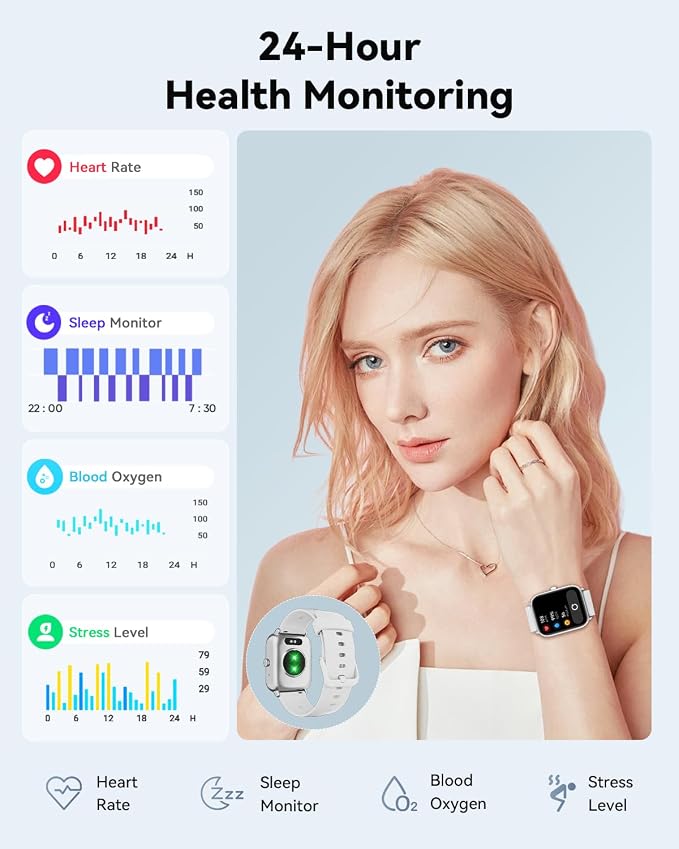 Quican Smart Watch for Women Men, Compatible for iPhone and Android Phones | 1.8" Fitness Tracker Watches, Alexa Built-in, Waterproof /Bluetooth Calling, Heart Rate/Sleep Monitor, Perfect Smart Gift