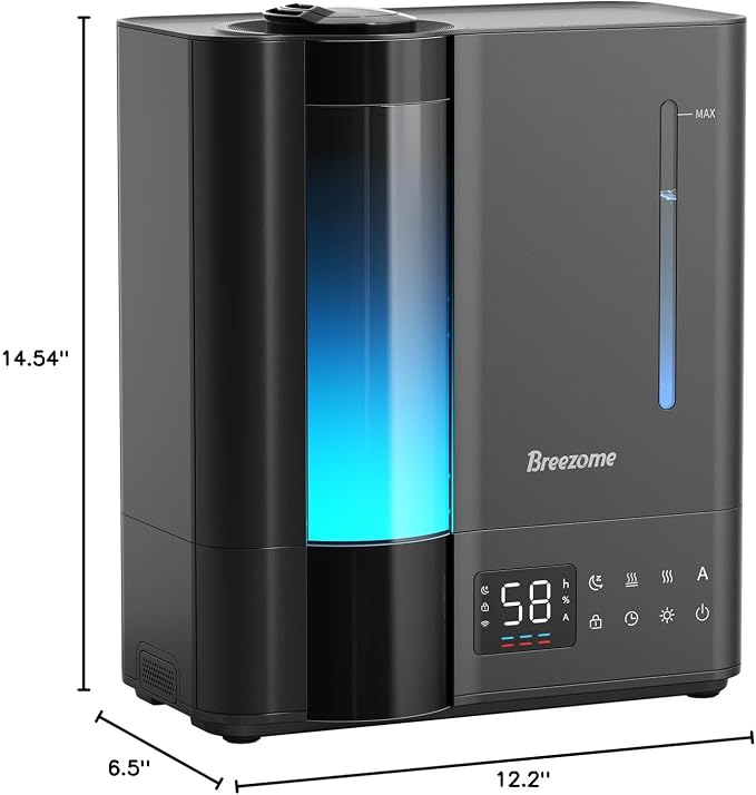 BREEZOME 8L Humidifiers for Bedroom, Warm & Cool Mist for Large Room Home, Top Fill Ultrasonic Humidifier, Humidity Sensor, Essential Oil, 60H Runtime, Quiet for Baby, Plants, Fast Relief