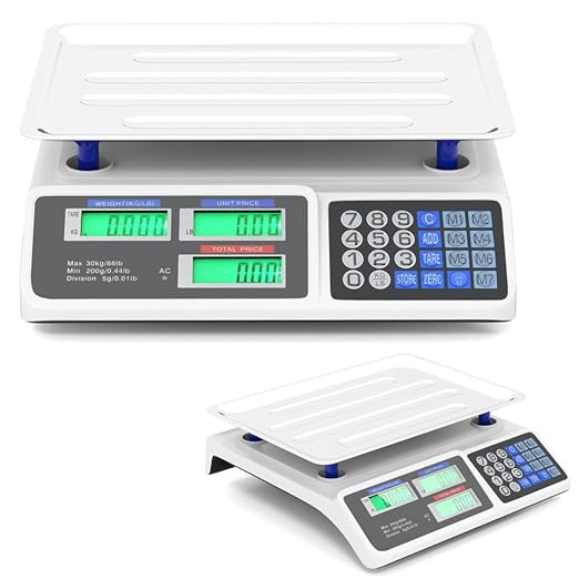 66lb/30kg Digital Produce Scale: 0.01lb/5g Precision, Dual Backlit LCD, Detachable Stainless Steel Platform Scale, Price Computing Postal Shipping Scale for Packages,Business,Luggage,Warehouse,Home