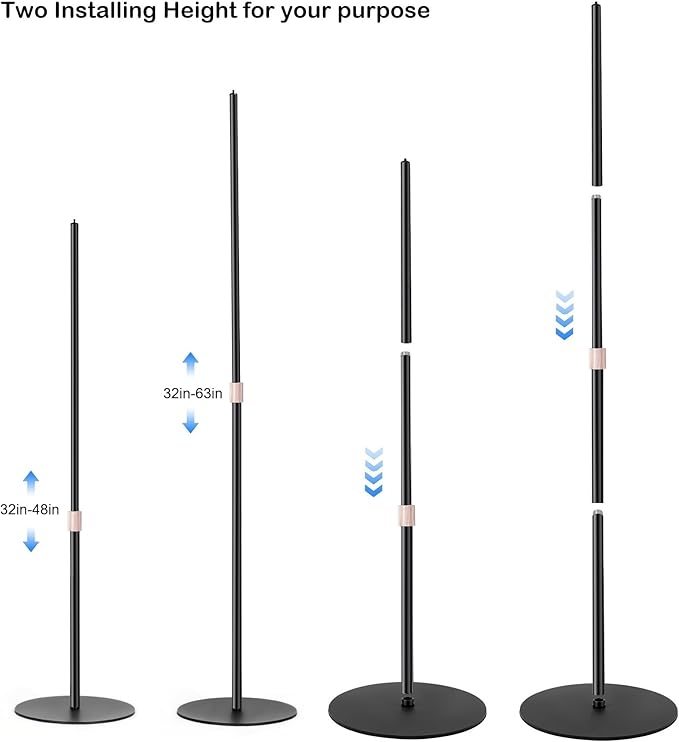 Mic Floor Stand, 63'' Telescopic Microphone Stand for HyperX Razer Fifine Blue Yeti Microphone with Mic Clip,1/4'' Thread and 3/8" 5/8" Adapter, Pop Filter and Cable Clips for Singing Recording Stage