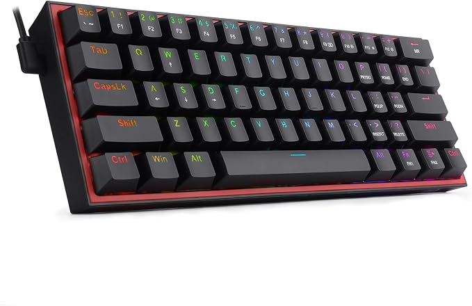 Redragon K617 Fizz 60% Wired RGB Gaming Keyboard, 61 Keys Hot-Swap Compact Mechanical Keyboard w/ 16.8M RGB Backlight, Red Inner Design, Programmable Linear Red Switch, Pro Software