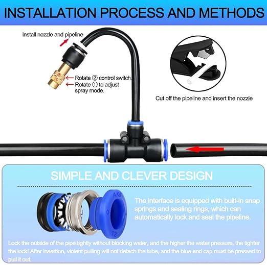 66FT Drip Irrigation Kit, Automatic Garden Watering System with Tool-Free Quick Connectors, 360° Bending Droppers & Copper Misting Nozzles for Greenhouse, Patio, Lawn & Vegetable Garden. (20M)