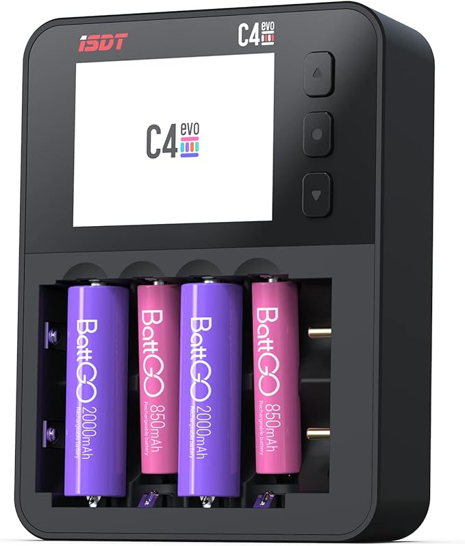 ISDT C4 EVO Fast Battery Charger 6-Bay AA AAA 18650 21700 Smart Battery Analyzer Tester for 1.5v Li-ion 1.2v Ni-MH Ni-Cd NiZN Rechargeable Batteries with Discharge Refresh 36W USB-C Input