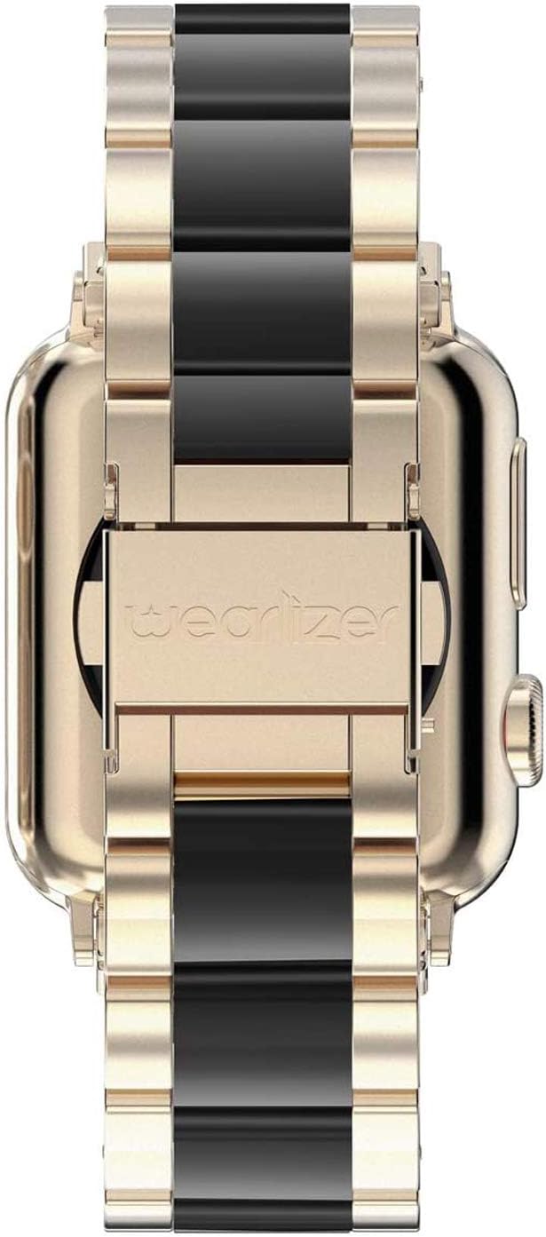 Wearlizer Compatible with Apple Watch Band 38/40/41/42mm Womens, Stainless Steel Wristbands Scrub Gold Resin Replacement Classic Bracelet Clasp iWatch Series 11 10 9 8 7 6 5 4 3 SE/Ultra 3 2 1/Sport