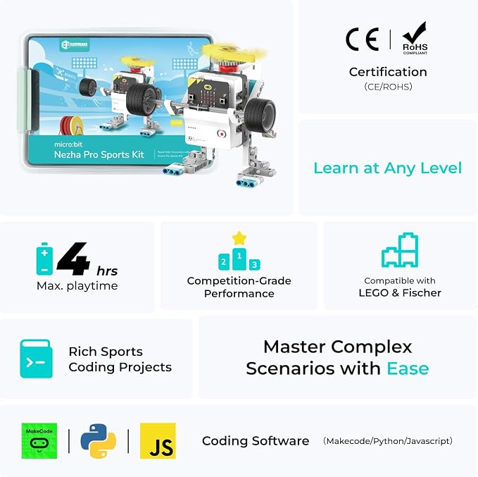 ELECFREAKS Micro:bit Sport Kit with Nezha Pro Expansion Board 11+ Learning Projects,microbit Planet X Sensors Starter Kit with Closed Loop Motor(Without Micro:bit)