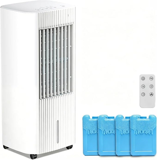 Electactic Portable Air Cooler,3 In 1 Swamp Cooler with Ice Packs,15H Timer,3 Speeds & Modes,Windowless AC for Apartments,Bedroom,Office,45dB Quiet,Pet-Friendly,White