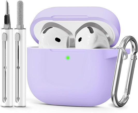 for AirPods 4 Case 2024 Come with Cleaner Kit,Soft Silicone Protective Cover for Apple AirPods 4th Generation Cases with Keychain,Compatible with AirPod 4 Case for Women Men-Purple
