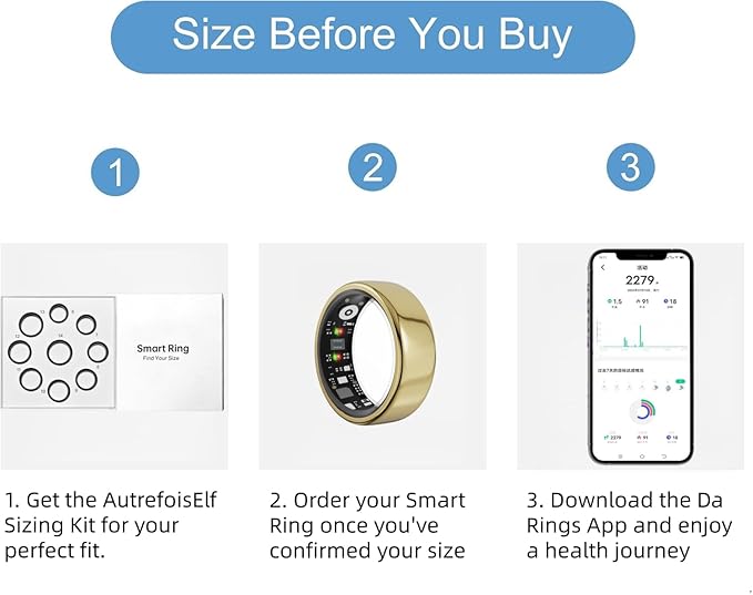 Smart Ring for Women Men, Health Fitness Ring Gen 3 with Free App No Subscription Fee, Stress & Sleep Monitor, Heart Rate & Step Tracker, IP68 Waterproof, Android/iOS Compatible (Black,6)
