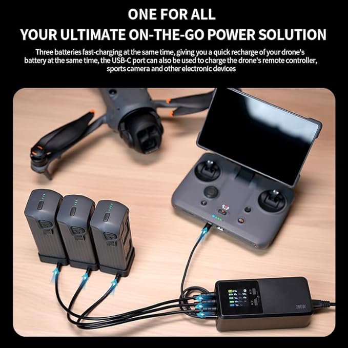 LKTOP 200W Mavic4 Pro Battery Charging Hub with Stickers, Super Fast Charger Kit for DJI Mavic 4 Pro Drone, with Storage/Silent/Output Mode, LCD Display (Parallel Charge 3 Batteries: 1hr 30min)