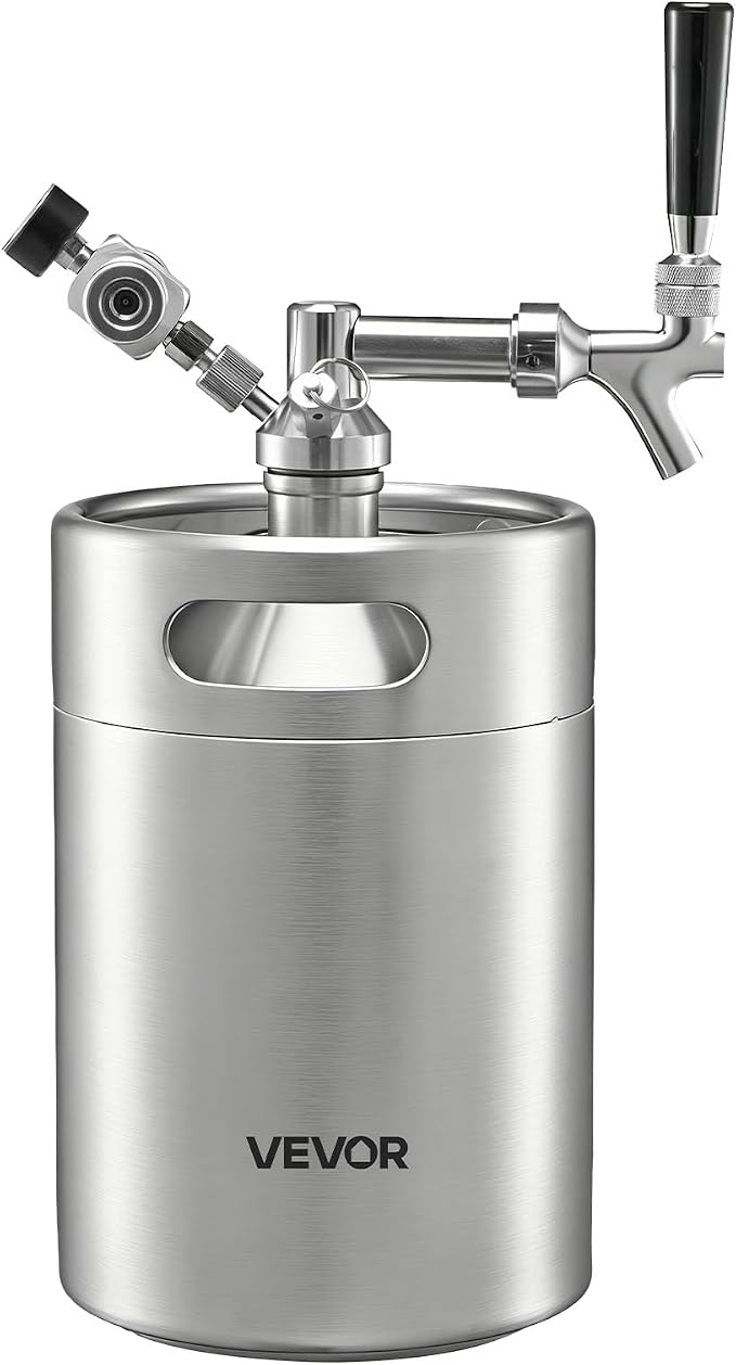 VEVOR 170oz Mini Keg, Pressurized Growler Tap System, 304 Stainless Steel Beer Kit, with Co2 Regulator, Self-Closing Faucet, Keeps Fresh and Carbonation for Homebrew, Craft and Draft Beer