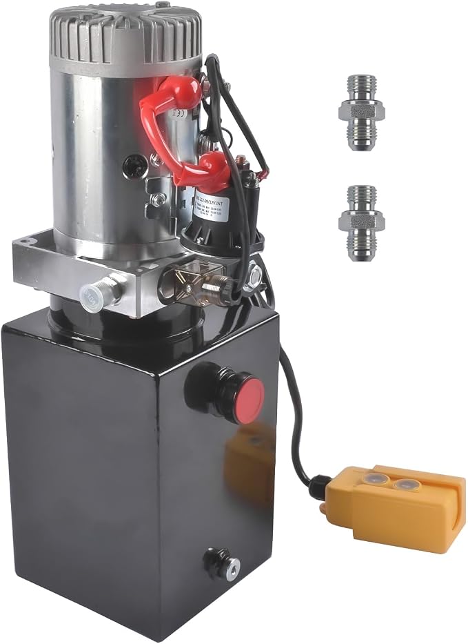6 Quart Metal Reservoir, Single Acting, 12V DC Steel Hydraulic Pump Power Unit, 2 GPM Flow Rate, 3200 PSI Max Pressure, SAE #6 Ports for Dump Trailers, Car Lifts, DIY Hydraulic Systems