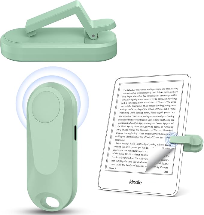 DATAFY [Case-Friendly] Page Turner for Kindle Paperwhite Oasis Kobo eReaders, Camera Camcorder Remote Controls, Page Turner Clicker for ipad Tablets Reading Novels with Wrist Strap Storage Bag Green