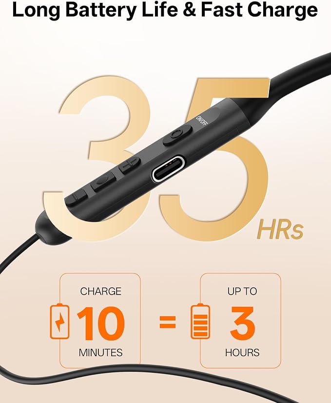 Neckband Bluetooth Headphones, Wireless Bluetooth 6.0 Earbuds with Microphone, Comfortably Light, Deep Bass Earphones 35H Playtime, IPX5 Waterproof, Magnetic Headset for Workout (Black)