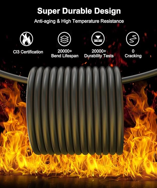 60ft 4K HDMI Cable, CL3 in-Wall Rated High Speed HDMI Cord - Supports 4K UHD @ 30Hz, HDR10, ARC, 3D, HDCP 2.2 - Long Braided HDMI Cable for Projector, Home Theater, Receiver, Laptop to TV