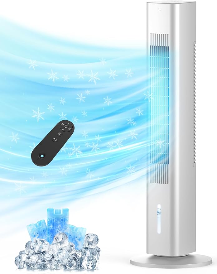 Windowless Portable Air Conditioner, Evaporative Air Cooler w/1.2L Water Tank, 3 Ice Packs, 7H Timer, 60° Swing, No Hose No Window Needed, 3-IN-1 Portable AC Unit for Room Bedroom Outdoor, white-16