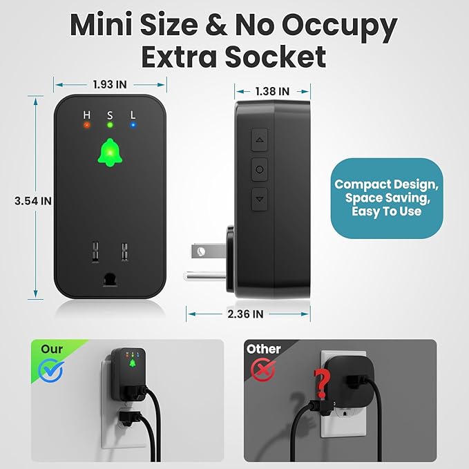 Power Failure Alarm WiFi, Smart Power Outage Alarm with App Notifications, Mini Size Freezer Alert with Loud 110dB & LED Indicator & Voltage Detection, Home Power Monitor for GFCI Trips, Sump Pump ﻿
