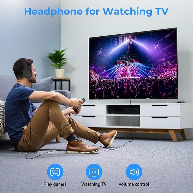 Extra Long Cord Wired Headphone for TV and PC for TV Watching for Seniors with Volume Control Wired Headphones with Long Cord Length Universal 3.5mm AUX Audio(19.6FT)