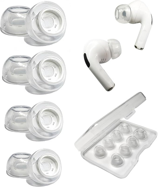 Clear Silicone Ear Tips for AirPods Pro & AirPods Pro 2nd Gen, 4 Pairs XS/S/M/L, Noise Isolation Replacement Earbuds Tips with Storage Case