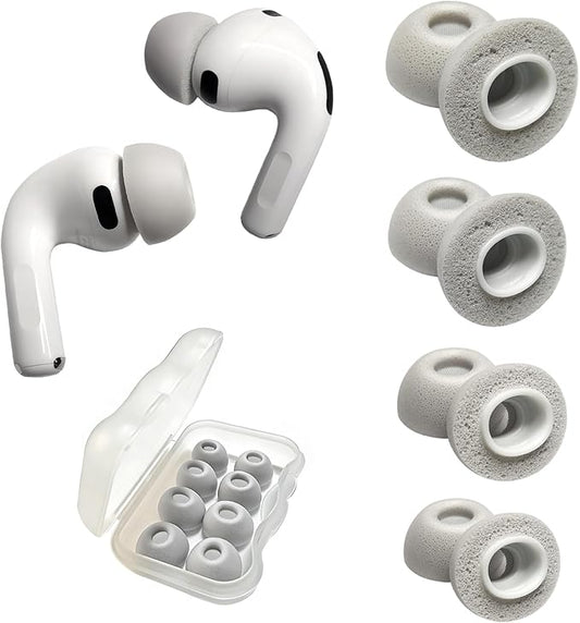 Memory Foam Ear Tips for AirPods Pro 3 - Replacement Tips [XS/S/M/L 4-Pairs] - Noise Isolation & Secure Fit, Compatible with Apple AirPods Pro 3rd Generation, All-Day Comfort (Gray White)