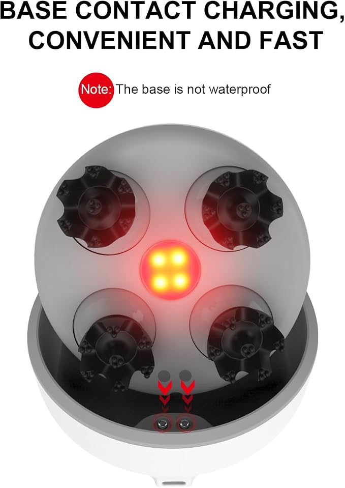 Electric Cordless Hair Scalp Massager for Hair Growth, Handheld Hair Kneading Scrubber with Red Light, Deep Clean Scalp Scrubber, Portable Head Scratcher for Stress Relax, Gifts for Parents