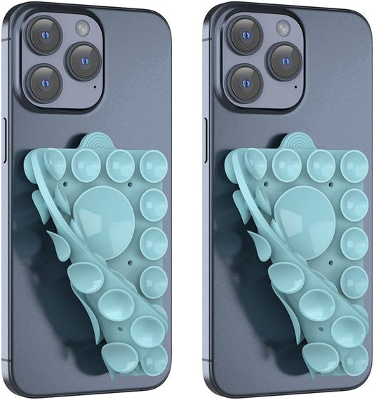 Silicone Suction Phone Holder Mount,Silicon Adhesive Phone Accessory for iPhone and Android, Hands-Free Mirror Shower Phone Holder,TikTok Videos and Selfies (Sky Blue 2Pack, Double Sided)