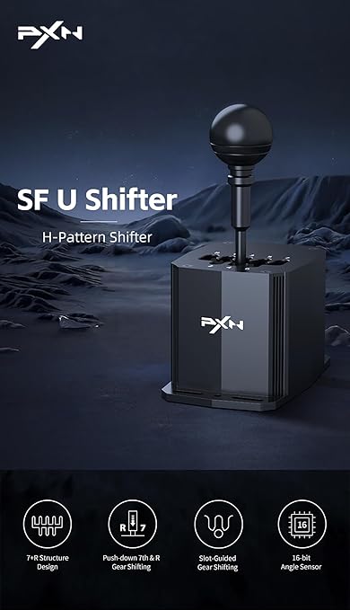 PXN SF U Racing Simulator Shifter, PC Racing Game Simulator Manual Gear Shifter, 7+R Gears, Suitable for PC Windows 7/8/10/11, Gear Limit Slots, Gear Shifter Customizable, Supports Direct Connection