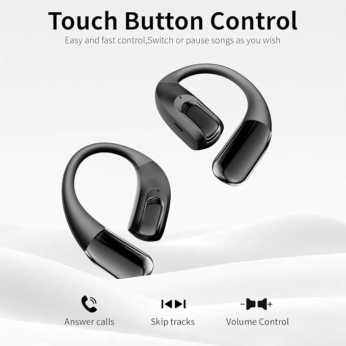 Wireless Open-Ear Headphones,Lightweight EarHooks-Style Earbuds,Bluetooth5.4 Wireless Earphones,48H Playtime, IPX4 Waterproof Running Headphones for Gym Black